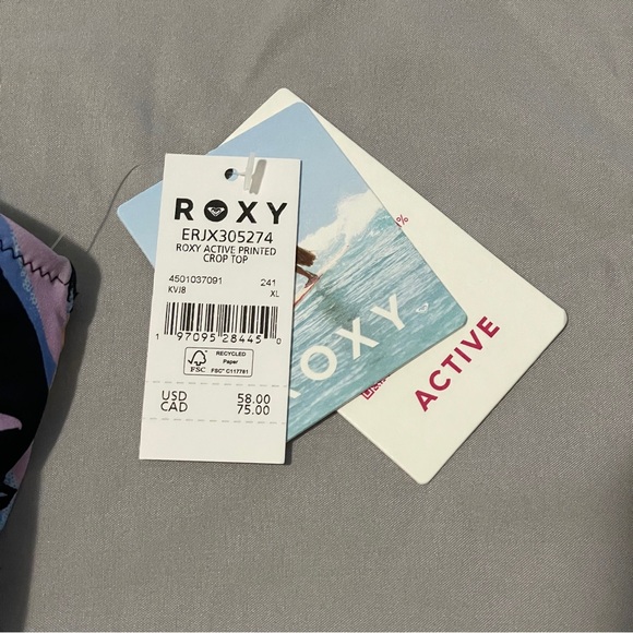 Roxy Active Printed Crop Top Bikini Top, ANTHRACITE KISS - Picture 5 of 5